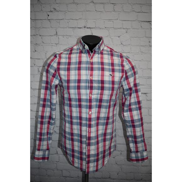 Vineyard Vines Dress Shirt Tucker Whale Size XS Extra Small Slim Fit Pink Plaids - Picture 6 of 7